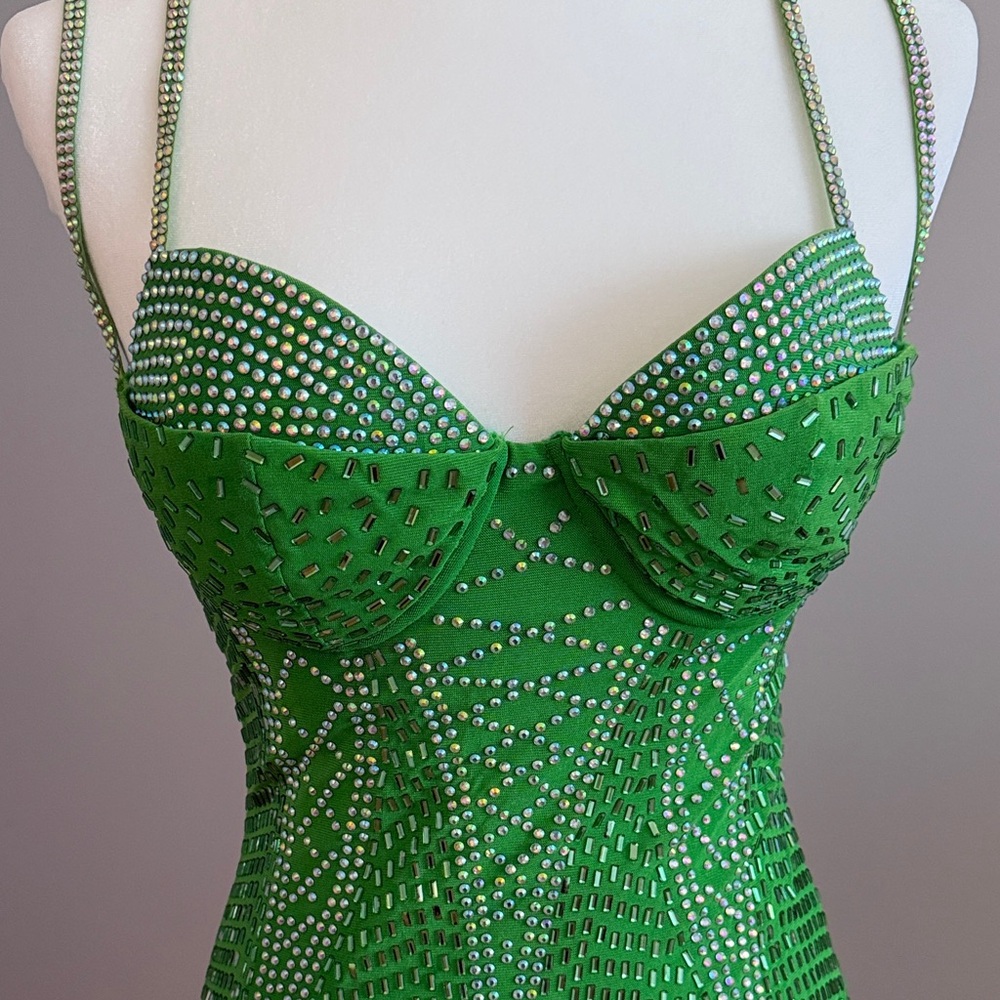 Green Rhinestone Mini Dress - Picture 4 of 4
